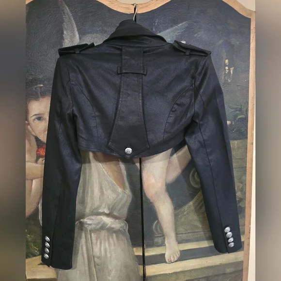 Queen Of Darkness Clothing Black Bolero Moto Blazer cropped Goth Rare Sample S - Picture 2 of 6